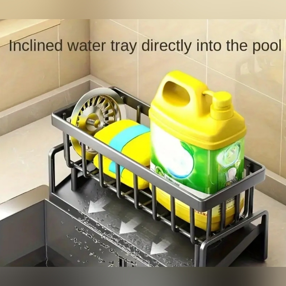 Gray Dish Drying Rack And Sponge Holder - Picture 2 of 4